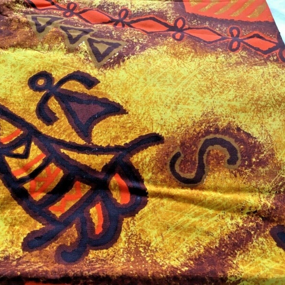 Ethnic Print Fabric 70's Colors Orange Yellow Brown 2 yds x 44" Pictographs - Picture 3 of 6